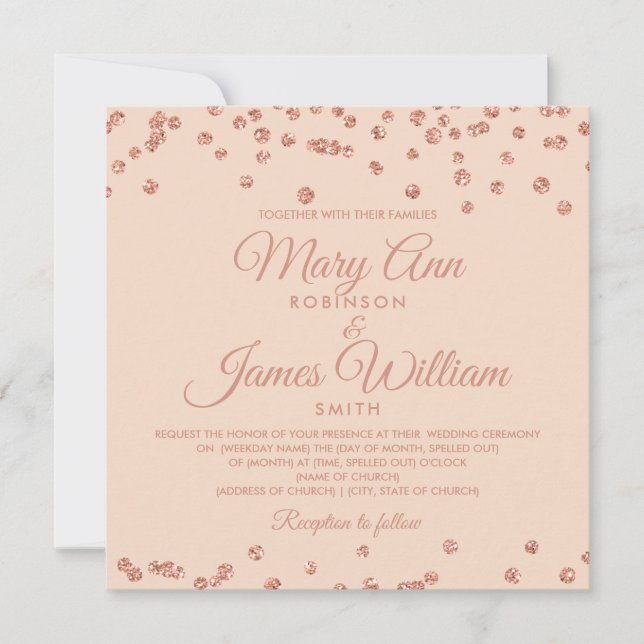 Convites Casamento Elegante Rosa Dourado Brilho Confete Bei (Frente)