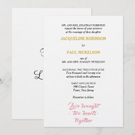Convites Casamento Elegante Rosa Dourado Dois Corações