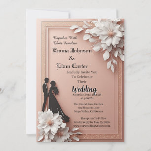 Convites Casamento Elegante Rosa Dourado Floral
