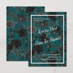 Convites Casamento Elegante Rosa Gótico de Teal Negro