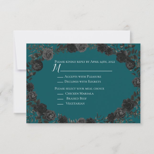 Convites Casamento Elegante Rosa Gótico de Teal Negro (Frente)
