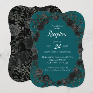 Convites Casamento Elegante Rosa Gótico de Teal Negro