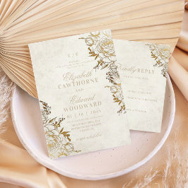 Convites Casamento Elegante Rosa ⎮Marfim e Dourado Moderno