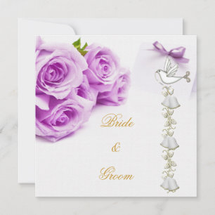 Convites Casamento Elegante Rosas Brancas Roxas Sininhos de