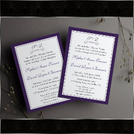 Convites Casamento Elegante Roxo e Fronteira Branca