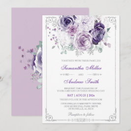 Convites Casamento Elegante Roxo e Prata