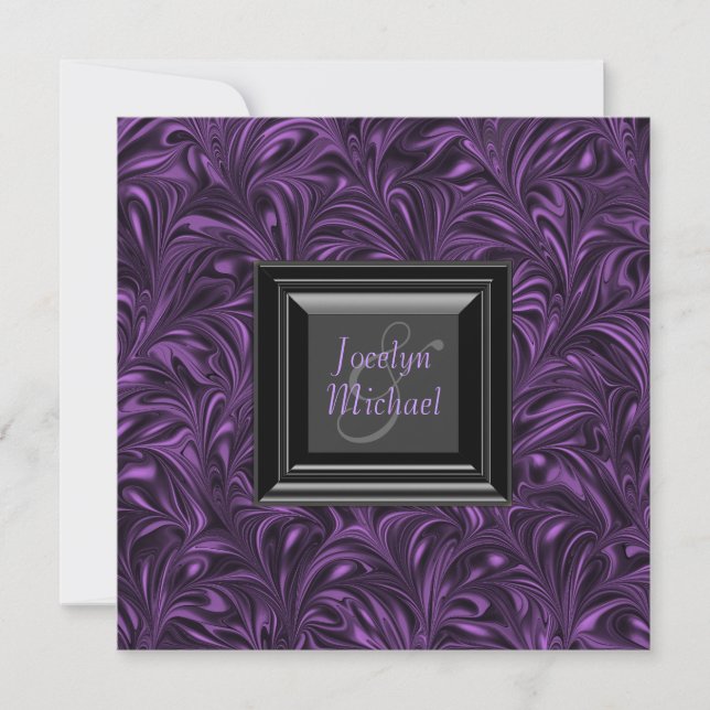 Convites Casamento Elegante Roxo e Preto (Frente)
