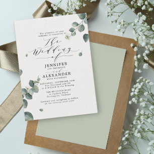Convites Casamento Elegante Russo de Caligrafia Eucalyptus