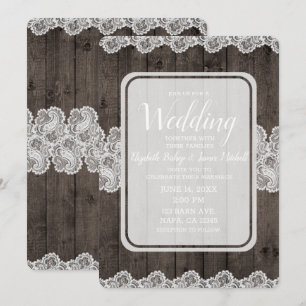 Convites Casamento Elegante Russo De Madeira Escura E Lace