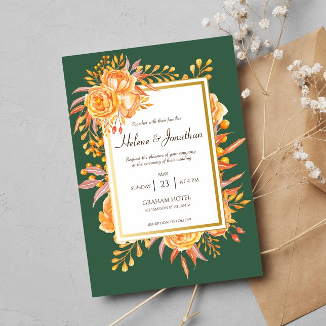Convites Casamento Elegante Russo de Terracotta Verde Flore (Forest Green Terracotta Rustic Elegant Wedding Invitation)