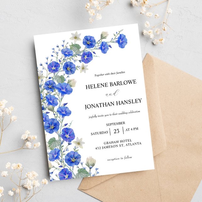 Convites Casamento Elegante Russo Moderno Azul E Branco (Blue And White Modern Rustic Elegant Wedding Invitation)