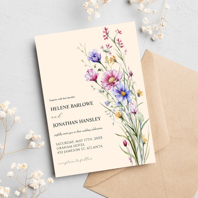 Convites Casamento Elegante Rustic Boho Boho (Whimsical Wildflowers Rustic Boho Elegant Wedding Invitation)
