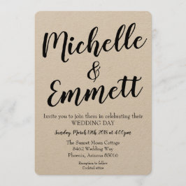 Convites Casamento Elegante Rustic Kraft Script Caligrafia