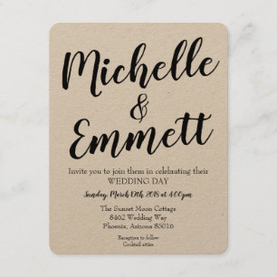 Convites Casamento Elegante Rustic Kraft - Script de Caligr