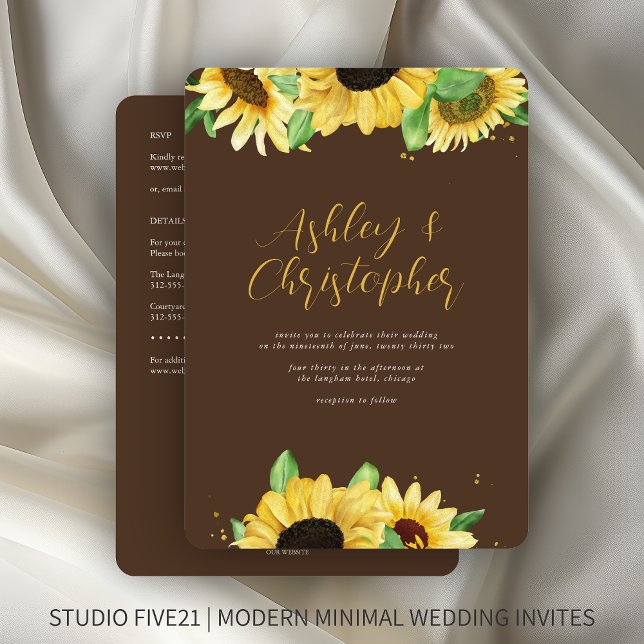 Convites Casamento Elegante Rustic Sunflower Brown All-in-O (Criador carregado)