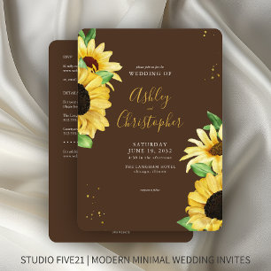 Convites Casamento Elegante Rustic Sunflower Brown All-in-O