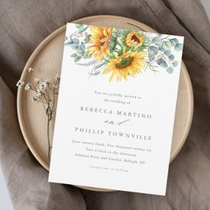 Convites Casamento Elegante Rustic Sunflower Eucalyptus