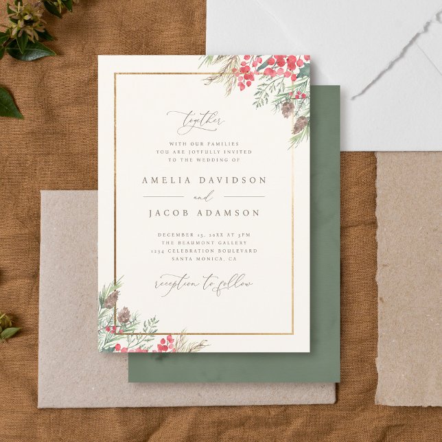Convites Casamento Elegante Rustic Watercolor Winter Greene (Criador carregado)