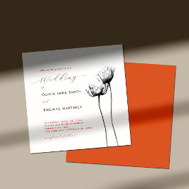 Convites Casamento Elegante Rustic Wildflower Red Orange Po