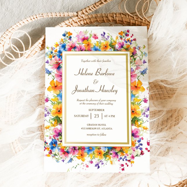 Convites Casamento Elegante Rustico Boho (Wildflower Watercolor Boho Rustic Elegant Wedding Invitation)