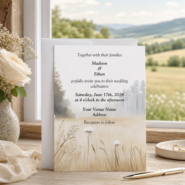 Convites Casamento Elegante Rústico com Árvores de Pinheiro (Criador carregado)