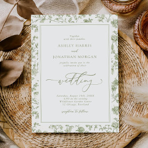 Convites Casamento Elegante Sage Green Chinoiserie