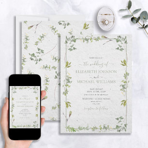 Convites Casamento Elegante Sage Green Watercolor