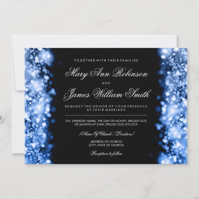 Convites Casamento Elegante Salve A Data Luzes Azuis (Frente)