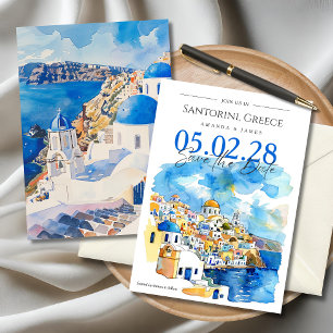 Convites Casamento Elegante Santorini Watercolor Salva a Da