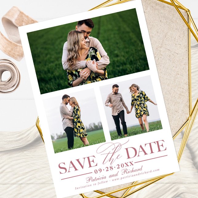 Convites Casamento Elegante Save The Date 3 Colagem de Foto (Criador carregado)