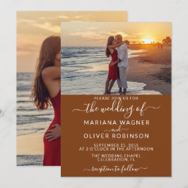 Convites Casamento Elegante Script Boho Marrom Foto