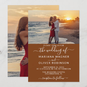Convites Casamento Elegante Script Boho Marrom Foto