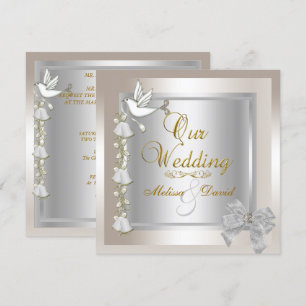 Convites Casamento Elegante Sépia Dourado Prata Branco Pomb