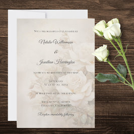 Convites Casamento Elegante Silhueta Rosa Marfim Vintage