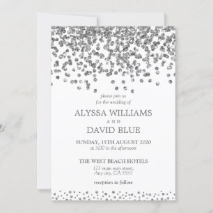 Convites Casamento Elegante Silver Faux Foil Confetti