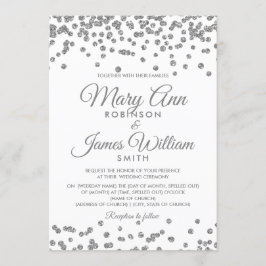 Convites Casamento Elegante Silver Faux Glitter Confetti