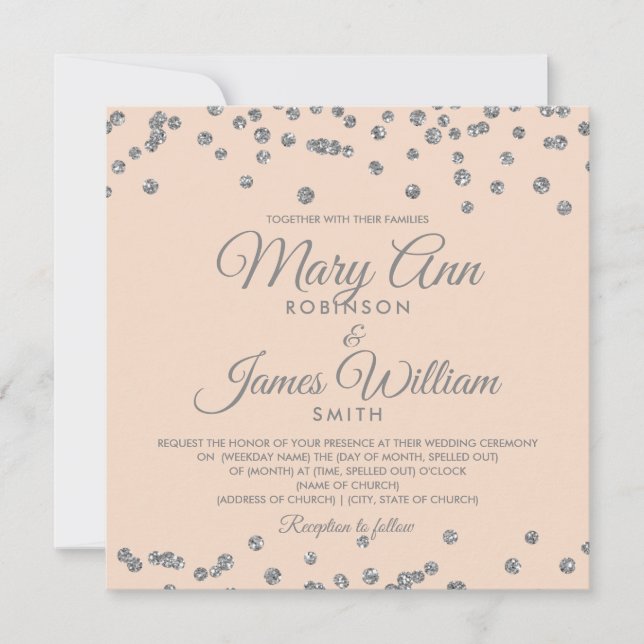 Convites Casamento Elegante Silver Faux Glitter Confetti Bl (Frente)