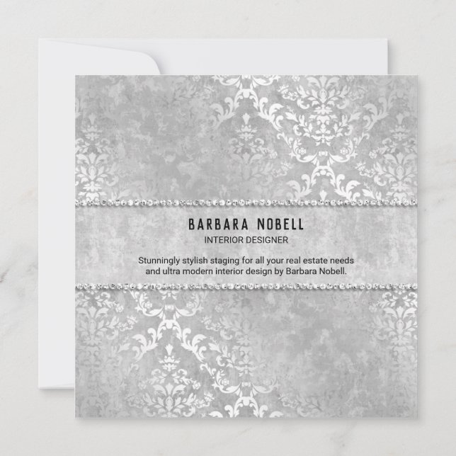Convites Casamento Elegante Silver Glimmer Damask (Verso)