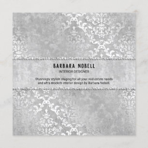 Convites Casamento Elegante Silver Glimmer Damask