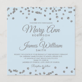 Convites Casamento Elegante Silver Glitter Confetti Azul de