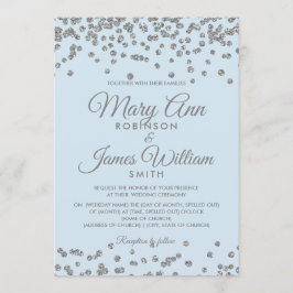 Convites Casamento Elegante Silver Glitter Confetti Azul de
