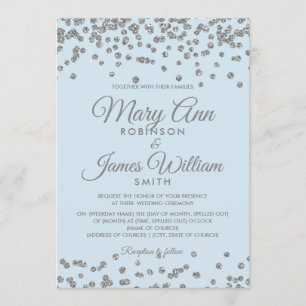 Convites Casamento Elegante Silver Glitter Confetti Azul de