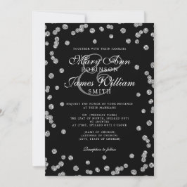 Convites Casamento Elegante Silver Glitter Confetti Preto