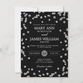 Convites Casamento Elegante Silver Glitter Confetti Preto