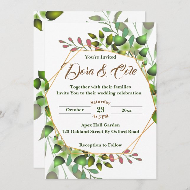 Convites Casamento Elegante Simple Watercolor Greenery (Frente/Verso)