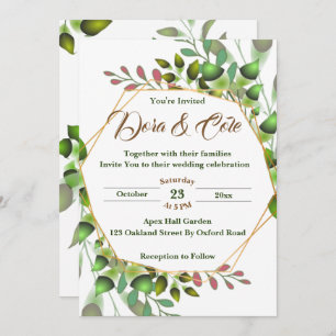 Convites Casamento Elegante Simple Watercolor Greenery