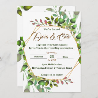 Convites Casamento Elegante Simple Watercolor Greenery