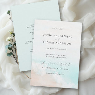 Convites Casamento Elegante Simples Aquarela Praia Tudo em