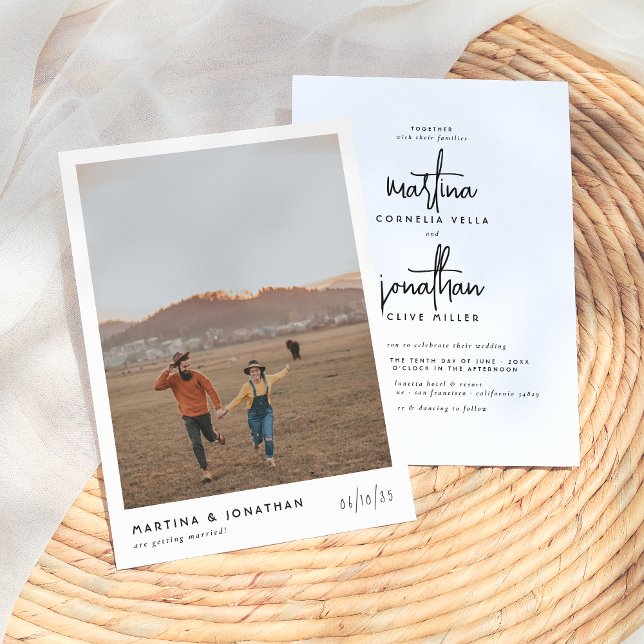 Convites Casamento Elegante Simples de Boho Preto e Branco (Criador carregado)