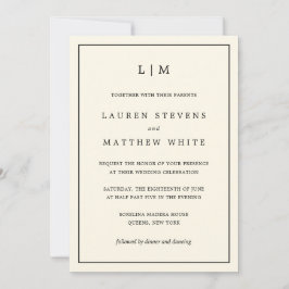 Convites Casamento Elegante Simples De Creme Monograma